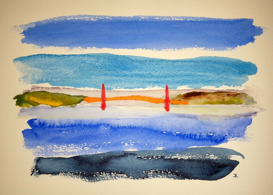 Golden Gate Morning #1 ~ Watercolor by John Klobucher