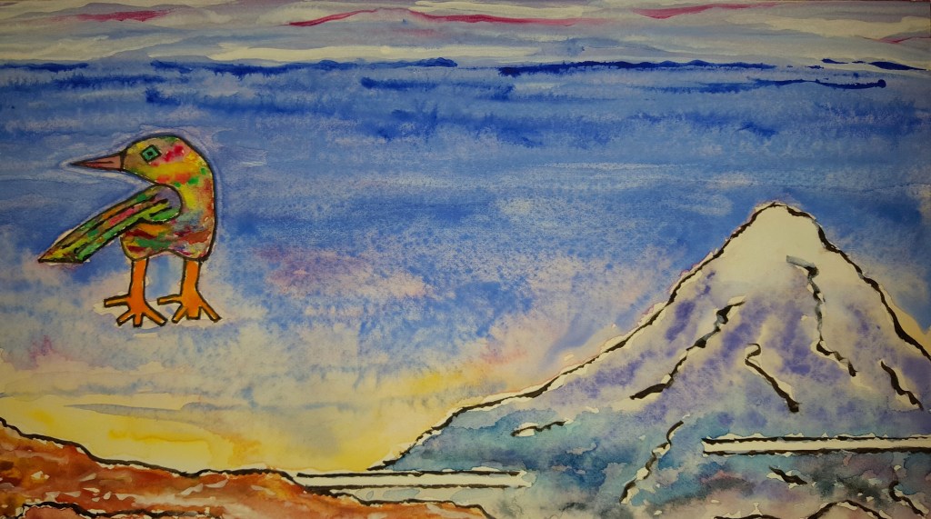 Bird and Mountain ~ Watercolor by John Klobucher