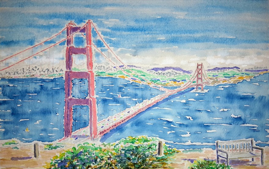 Golden Gate Vista ~ Watercolor by John Klobucher