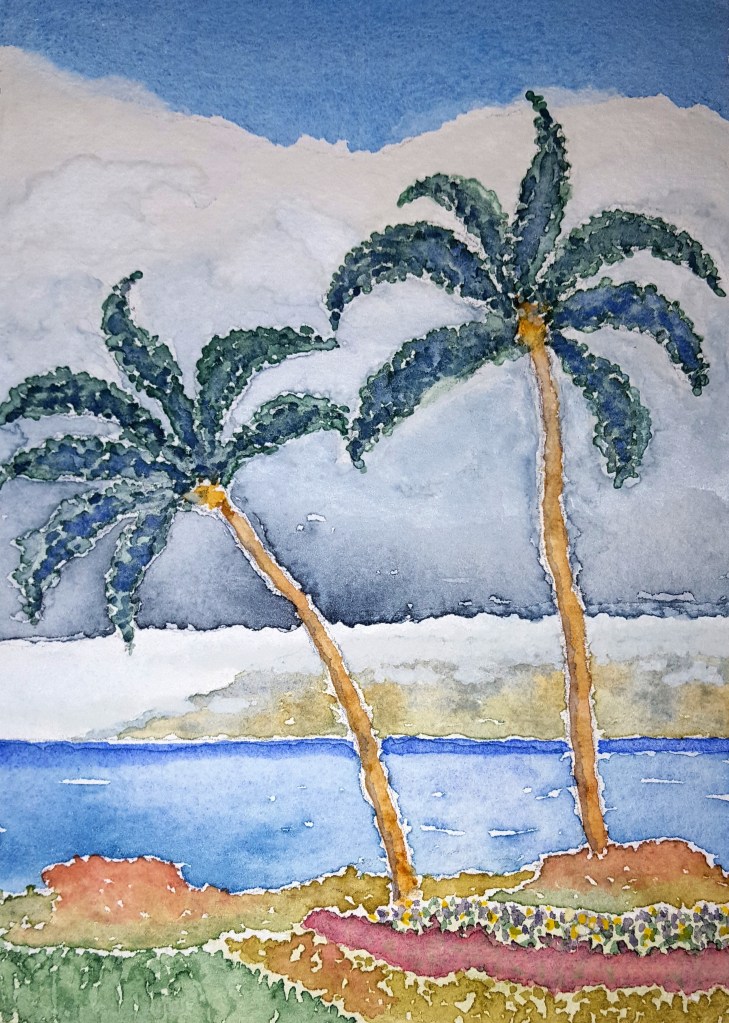 Maui Palms ~ Watercolor by John Klobucher