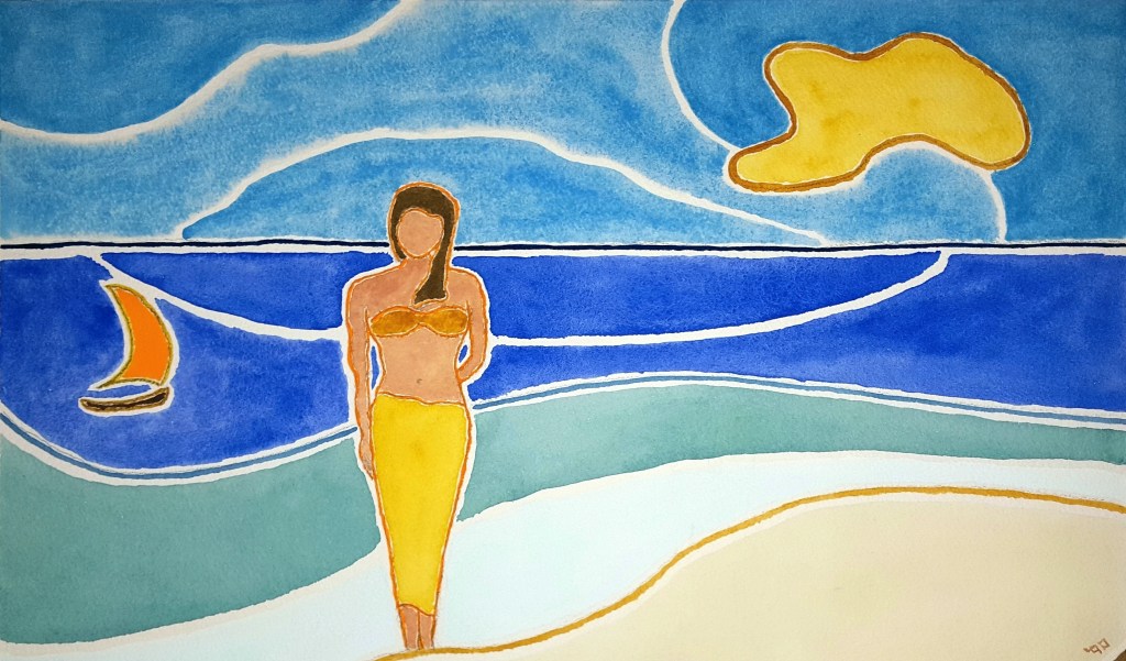 Tahitian Shore ~ Watercolor by John Klobucher