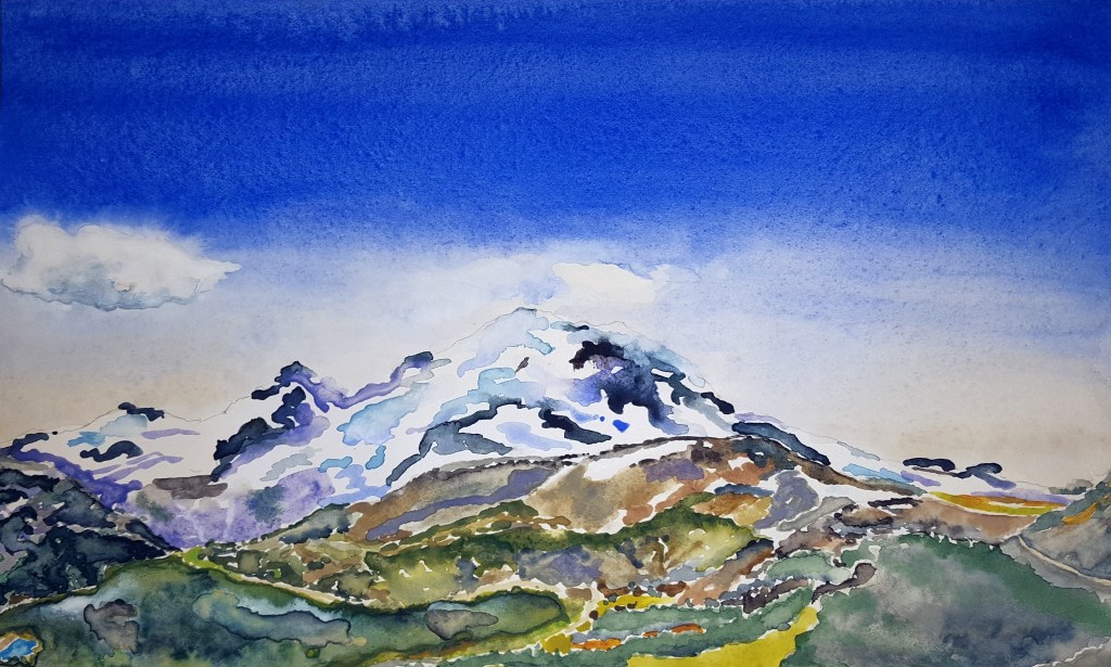 Rainier Panorama ~ Watercolor by John Klobucher