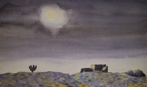 Desert Nightscape ~ Watercolor by John Klobucher